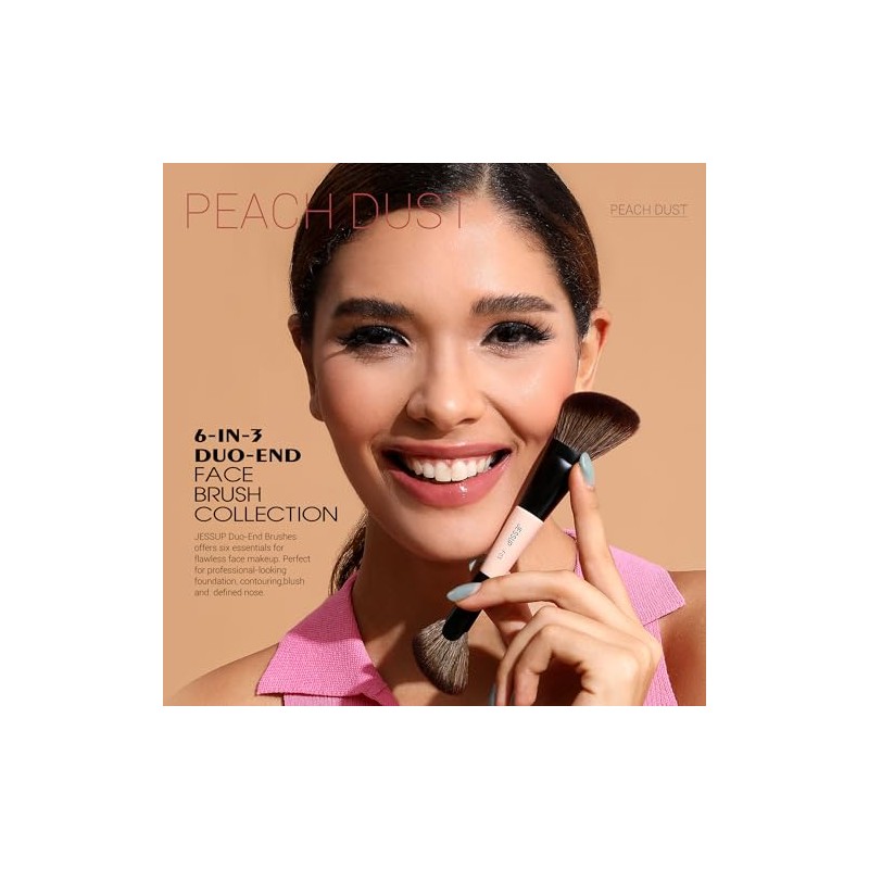 Jessup 3 Brochas de Maquillaje Rostro Doble Punta para Contorno