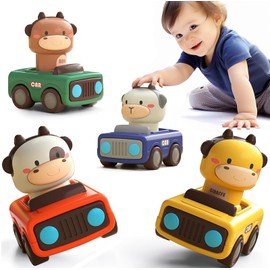 Jovow Baby Toys Car for 1 2 Year Old, Press and Go Play Vehicles Toys, Animal Pull Back Friction Cars for Baby Toddler 6-12 Months, Birthday Gifts for Infant Boys Girls