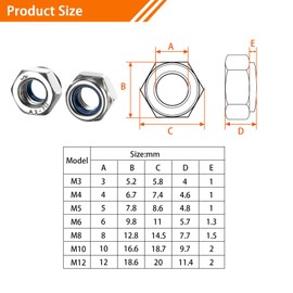 M10 Nylon Insert Lock Nut 25 Pieces Stainless Steel Hex Nylon Anti-Loosening Self Locking Nut for Industrial Building Fasteners