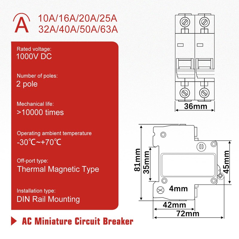 APIELE Miniature Circuit Breakers 1000V DC, 20Amp 2Pole Circuit Breaker
