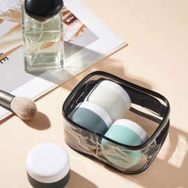 Aurdox Reise-Töpfe, Behälter für Toilettenartikel von Aurdox, Silikon-Cremedosen mit Spatel-Werkzeug und transparenter Tasche, TSA-zugelassene Mini-Reisegröße, auslaufsicher, Reiseutensilien für