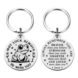 Richesele Frog Keychain Inspirational Gift - May Luck Always Be With You - Double-Sided Stainless Steel Frog Key Chain for Women Girls Teens