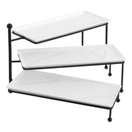 Kanwone 3 Tiered Serving Stand - White Porcelain Platters, 14.5" x 6" Tier Serving Trays for Entertaining, Dessert Stand