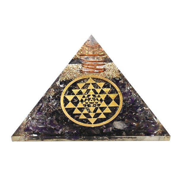 Amethyst Crystal Orgon Pyramid - Natural Healing Crystals and Stones (Sri Yantra - Round)