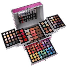 All in One Makeup Gift Set for Women Girls Full Kit, Includes Eyeshadow, Lipstick, Concealer, Highlighter, Eyebrow Powder, Blush, Contour, Lip Liners, Eyeliner, Brushes (Cerise)