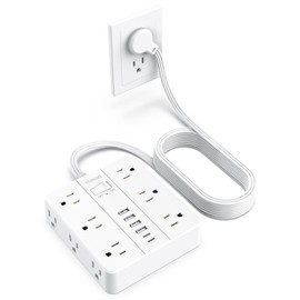 Surge Protector Power Strip 15 Ft Cord, HUNIAN Flat Plug Extension Cord with 12 Widely Spaced Outlets 6 USB Charger (2 USB C Ports), Desk Charging Station for Home Office Supplies, Dorm Room, White