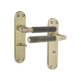 Infinity Decor Set of Matt Antique Knurled Lever Door Handle on Shaped Backplate with Bathroom Thumb Turn - Lever Door Handle for Internal Bathroom Toilet Doors