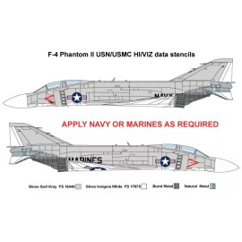 MILSPEC DECAL, MS 350-001, 1/350 SCALE, F-4 PHANTOM DATA STENCILS, USN/USMC