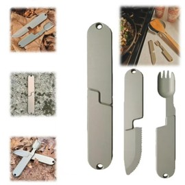 2 in 1 Camping Eating Utensils Set, Reusable Magnetic Camping Utensils Set, Portable Cutlery Backpacking Gear, Compact Spoon-Fork-Knife Cutlery Travel Utensils for Lunch Hiking Outdoor Survival