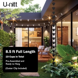 U-nitt Rain Chains, Roof Gutter Downspout/Spout Channel, Rainwater Water Catcher/Diverter, 8.5 feet Length, Metal, Black Powder Coated, Square Jali Cup, 3121BLK