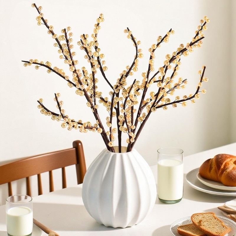 1 PCS Champagne Pearl Branches, 42cm Bendable Artificial Beaded Stem