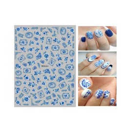 Generic Asian Japanese Element Blue White Porcelain Nail Sticker Wrap Flower Rose Wg844 Nail Wraps Stickers Manicure Supplies for Women Nails Full Long Lasting Easy Apply and Remove