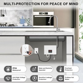 Tankless Water Heater Electric 110V, Kitchen Electric Hot Tankless, 3000W, Water Heater Shower Instant with LED Temperature Display, for Under Sink, Bathroom Sink and Faucet