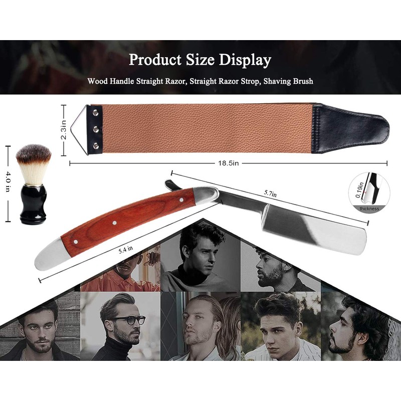 Professional Straight Razor Kit With Strop, Shaving Brush, Leather Strop