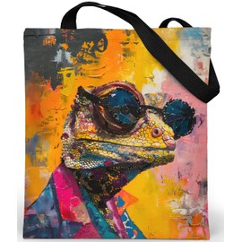 Loxato Aesthetic Tote Bag with Zip – Aesthetic Bag – Fabric Bag with Zip – Jute Bag Printed – Bag Women's – Fabric Bag Aesthetic, Abstract Kameleon 2