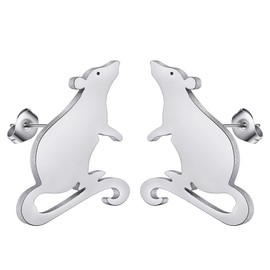 Cute Adorable Rat Earring Stainless Steel Minimalist Rodent Stud Earrings for Women Men Animal Lovers Jewelry Gift (silver)
