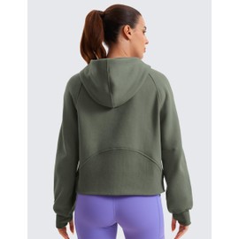 CRZ YOGA Womens Fleece Lined Full Zip Hoodies Oversized Long Sleeve Casual Workout Hooded Sweatshirt with Thumb Holes Light Army Green X-Small