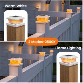 APONUO Solar Post Cap Lights with Flickering Flame & Warm White, 8-Pack for 4x4 Wood/ 5x5 Vinyl Posts, Solar Powered Deck & Fence Lights, Auto On/Off, IP65 Waterproof, Matte White