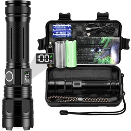 Akdomart Taschenlampe LED Aufladbar, 20000 Lumen LED Taschenlampe Extrem Hell, IP67 Wasserdicht Taktische Taschenlampe, Akku Taschenlampe usb aufladbar, 5 Lichtmodi Militärische Taschenlampe AK-01