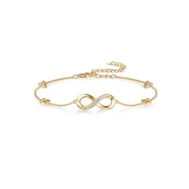Dainty Gold Plated Infinity Ankle Bracelet for Women Sterling Silver Heart Foot Chain Moissanite Anklet