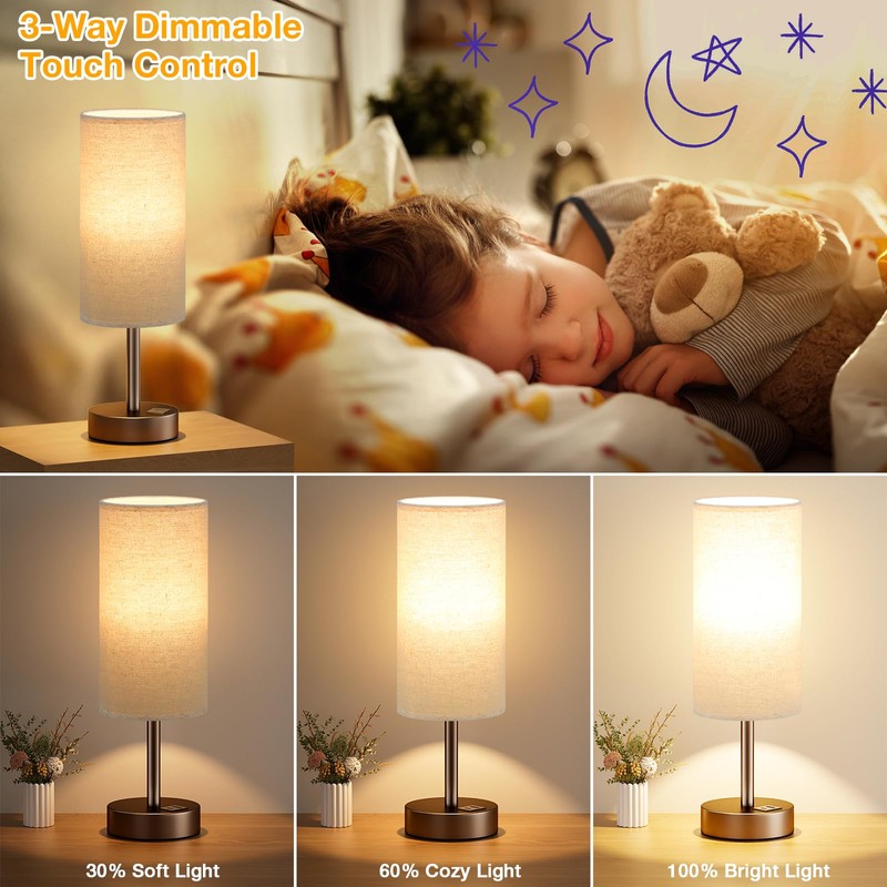 Beige Touch Table Lamp for Bedroom - 3 Way Dimmable