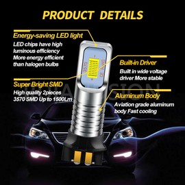 Ruiandsion PW24W PWY24W LED Bulb Daytime Running Lights White Super Bright 12181NA 12174 12182 LED Bulb 3570 2SMD Chips Replacement for Turn Signal Lights DRL (Pack of 2)