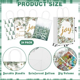 Kolldenn 24 Christmas Paper Gift Bags Bulk with Handles Wrapping Small Christmas Goodie Bags for Adult Xmas Theme Party Favor Birthday Supplies Holiday Goody Bundle(Merry Xmas Trees Snowflake)