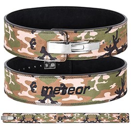 MUSCLE GYM Self-Locking Weight Lifting Belt for Men and Women | Sweat Absorbing Power Lifting Lever Pro Leather Gym Belt for Cross Fit, Power Lifting, Squats and Lumbar Support (Green Camo, LARE)