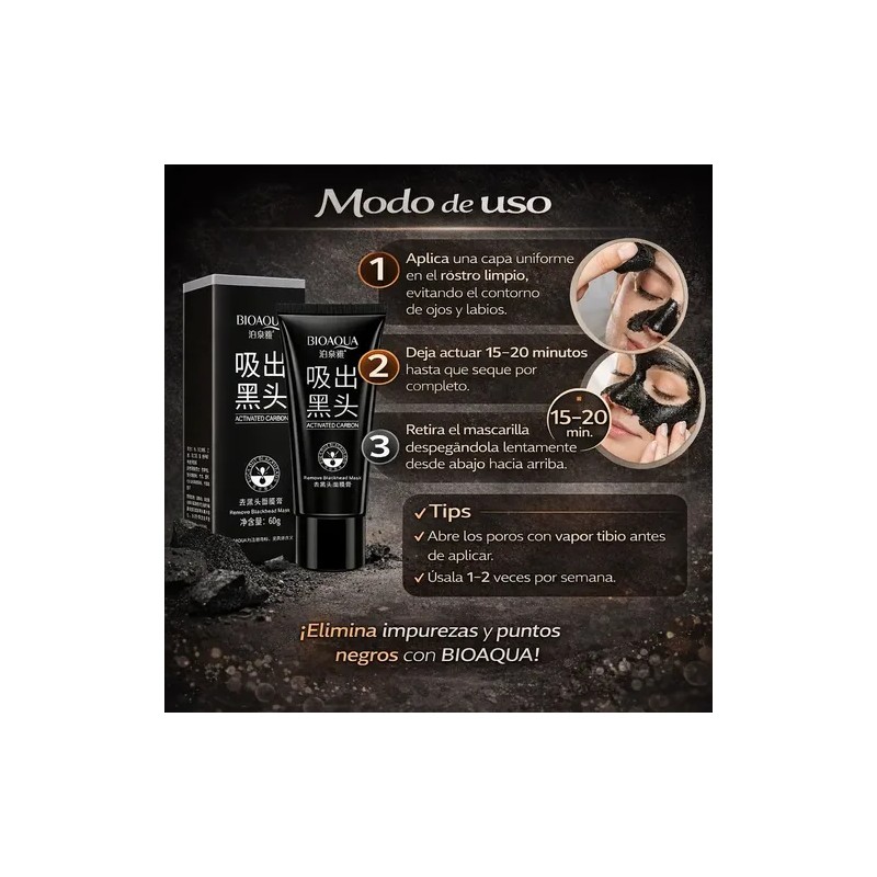 Mascarilla Facial Bioaqua Puntos Negros Carbón Activado 60 G