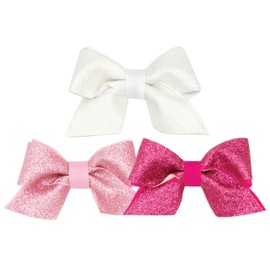 Wee Ones Girls' and Toddlers' Glitter with Grosgrain Underlay Hair Bows 3-Pack, Holiday & Everyday Colors on a WeeStay No-Slip Clip, Mini, White And Pinks