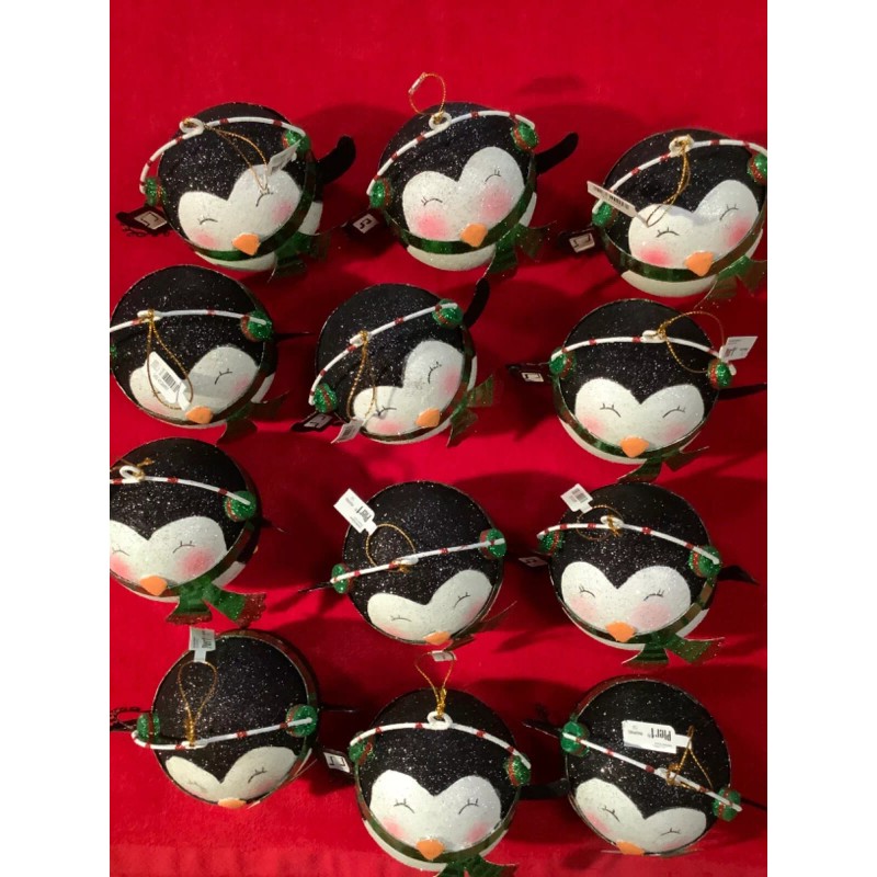 Pier 1 Imports 5" Glitter Penguin Ball w Headphones Christmas
