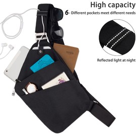 Tibroni Shoulder Bag Crossbody Sling Bag Anti-Theft Shoulder Bags Chest Bag for Men and Women for Outdoor Travel Hiking Jogging, Black 2.0, Black