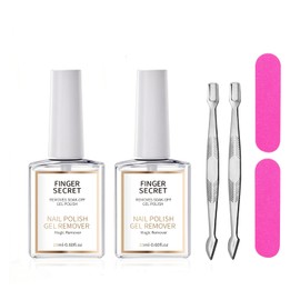 Finger Secret Nail Polish Gel Remover Kit, 18ml, with Cuticle Pusher and Buffer, 0.60fl.oz (1SET, 2PCS 18ML REMOVER)
