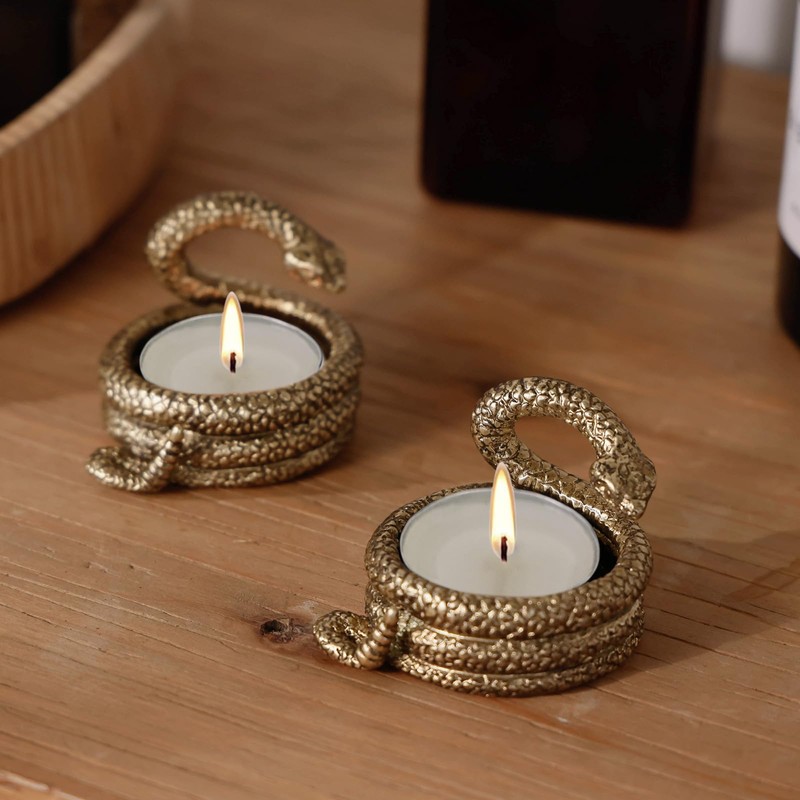 NIKKY HOME Gold Snake Tealight Candle Holders Set of 2,