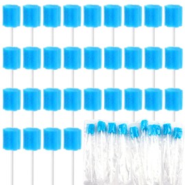 Yharnamite 100 Pcs Disposable Mouth Swabs Sponge, Disposable Oral Swabs, Unflavored Sterile Mouth Care Sponge Tooth Cleaning Sponge, Tooth Cleaning Tool (Blue)
