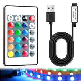 Wireless USB IR RGB Strips Controller,24 Keys 5V,16 Colors,5 Lighting Patterns,Adjustable Brightness LED Remote Controlfor 5050 3528 RGB LED Light Strip,Various RGB Light Bars,10m Remote Range