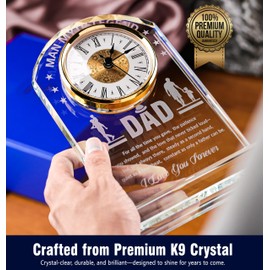 Sttokilly Dad K9 Crystal Clock Gifts from Daughter or Son,Elegant Desk Clock with Base for Father‘s Day,Birthday Gift Idea for Dad Who Wants Nothing，Sentimental Keepsake Present for Father
