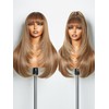 GORGIUS Highlight Straight Layered Wigs with Bangs Glueless Light Brown