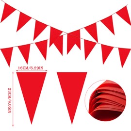 40M Bunting Banner, Red Bunting Flags Fabric Pennant Banner Triangle Flags Festival Bunting Flags Solid Colour Bunting Reusable Celebration Bunting for Birthday Wedding Outdoor Party Decoration