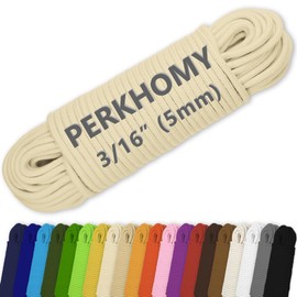 PerkHomy Cotton Rope 3/16" (5mm) 100 ft Multi Purpose Utility Diamond Braided Cord, Natural Cotton for Clothes Line Camping Crafting Flag Pole, Light Yellow