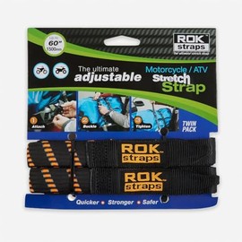 Rok Straps Motorcycle Adjustable Luggage Strap 16mm - Upto 42" - 310 to 1060mm (Twin Pack) Black/Orange/Reflective ROK360
