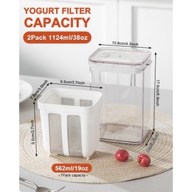 Yogurt Strainer 2Pack, 19oz/562ml Thick Greek Yogurt Milk Filter, Food Strainer, Greek Yogurt Strainer with Stainless Steel Fine Mesh Bag and Lid for Yogurt, Soybean Milk, Kefir, Berries, Fruit Juice