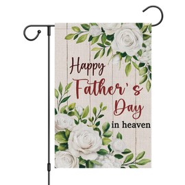 Wodison Happy Fathers Day Garden Flag Floral Rose Double Sided Burlap 12x18 inches For Porch Lawn Yard Outdoor and Home Decor