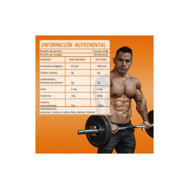 Suplemento Creatina Glutamina Pre Promex 1kg 50 Servicios