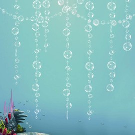 4 String Flat Under the Sea White Bubble Garlands for Little Mermaid Party Decorations transparent Floating Hanging Bubbles Streamer Pool Ocean Kids Birthday Baby Shower Bday Wedding Baby Shower Decor