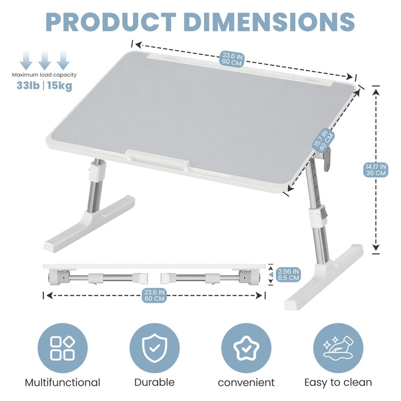Adjustable Lap Desk, Foldable Laptop Desk for Bed, X-Large Lap