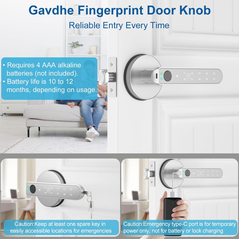 Gavdhe Fingerprint Door Lock Smart Fingerprint Door Knob with Keyless