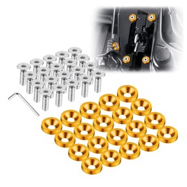 TOMALL 20Pcs Billet Aluminum Fender Bumper Washer Bolt Engine Bay Dress Up Fastener Kit Lisence Plate Decor Bolts M6 Bolt Screw Accessories (Gold)