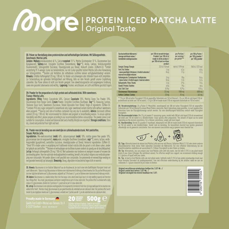 More Protein Iced Matcha Latte, 500 g, 1.1 lbs, 20