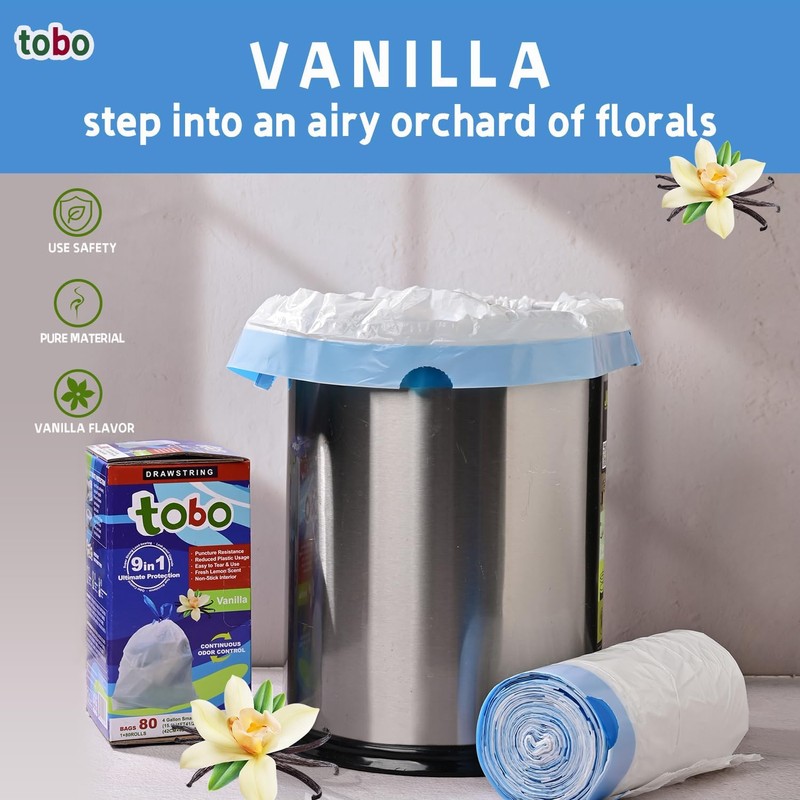 Tobo 4 Gallon Small Trash Bags with Vanilla OdorShield (160
